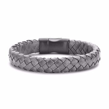 Frank 1967 gråt flettet læderarmbånd med sort stållås til herre- 21 cm